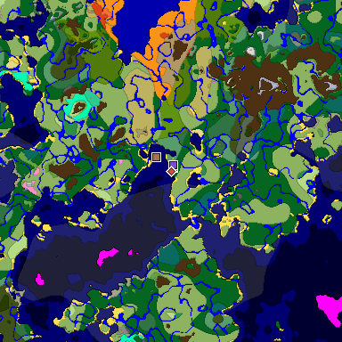 Predicted biome map of Java 1.21.4 seed -6555965993462393669 around estimated spawn