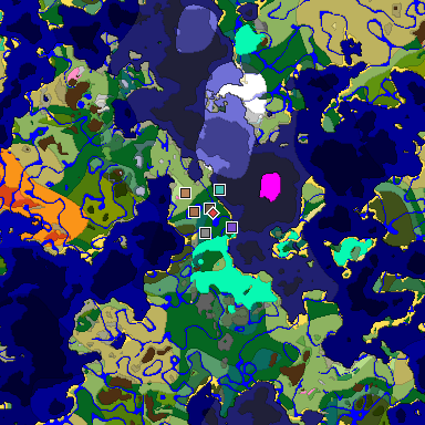 Predicted biome map of Java 1.21.4 seed 4800846701322130821 around estimated spawn