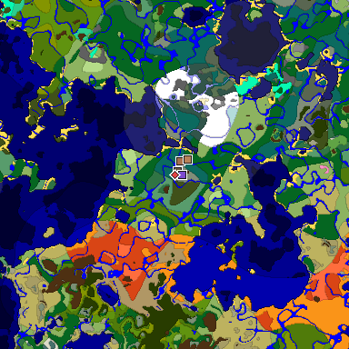 Predicted biome map of Java 1.21.4 seed -2414776841214812575 around estimated spawn
