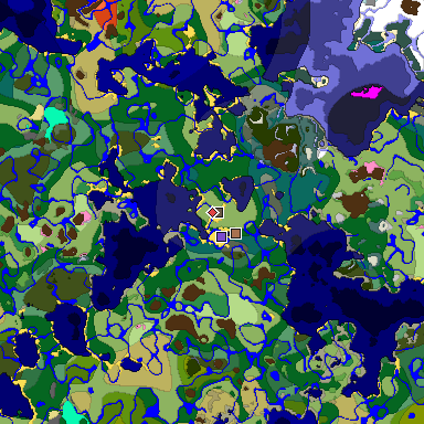 Predicted biome map of Java 1.21.4 seed -3233686559178187877 around estimated spawn