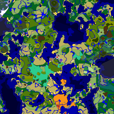 Predicted biome map of Java 1.21.4 seed -1498680228399168582 around estimated spawn