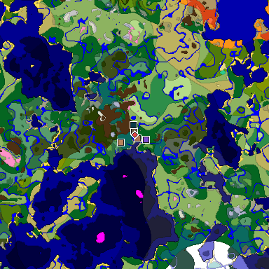 Predicted biome map of Java 1.21.4 seed -2898430515522250387 around estimated spawn