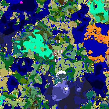 Predicted biome map of Java 1.21.4 seed -4625647249389452128 around estimated spawn