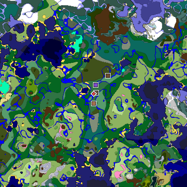 Predicted biome map of Java 1.21.4 seed 3863773677936189078 around estimated spawn