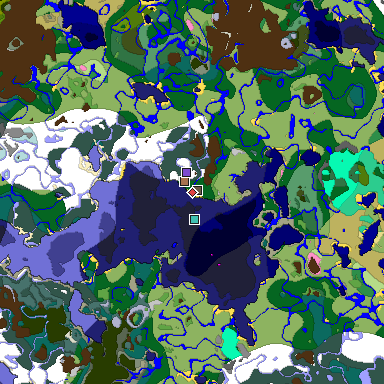 Predicted biome map of Java 1.21.4 seed -1034639688945795117 around estimated spawn