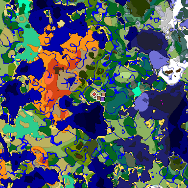 Predicted biome map of Java 1.21.4 seed -8173636738590433625 around estimated spawn