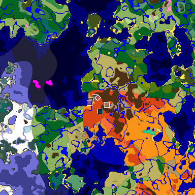 Predicted biome map of Java 1.21.4 seed 3992723001227195233 around estimated spawn