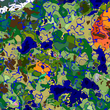 Predicted biome map of Java 1.21.4 seed 5848585360911150395 around estimated spawn