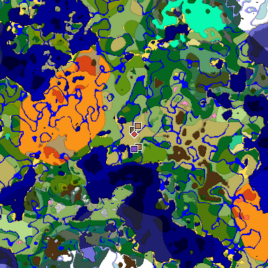 Predicted biome map of Java 1.21.4 seed 3139547452948667905 around estimated spawn