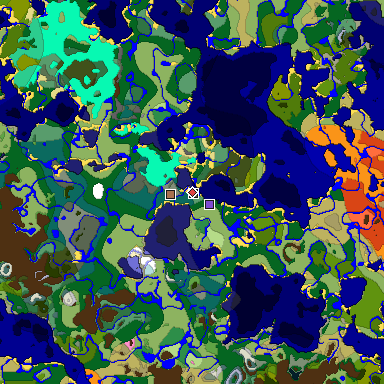 Predicted biome map of Java 1.21.4 seed -6328858381311120791 around estimated spawn