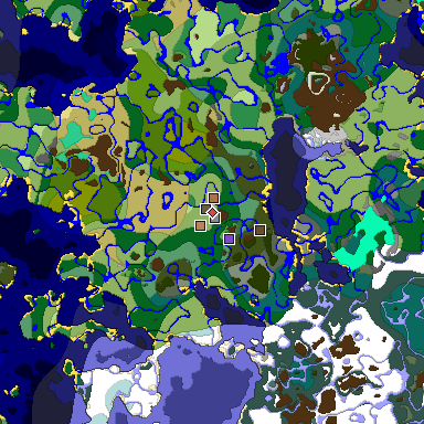 Predicted biome map of Java 1.21.4 seed -8104360131280356045 around estimated spawn
