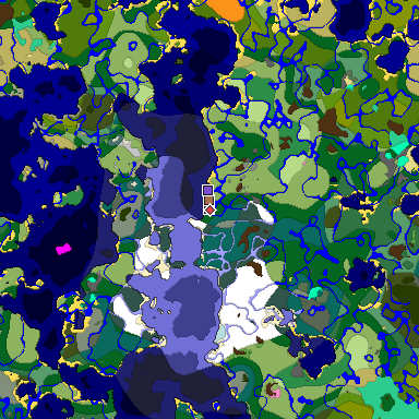 Predicted biome map of Java 1.21.4 seed 2190129248784130443 around estimated spawn