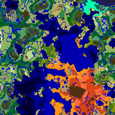 Predicted biome map of Java 1.21.4 seed 5760390888869680045 around estimated spawn