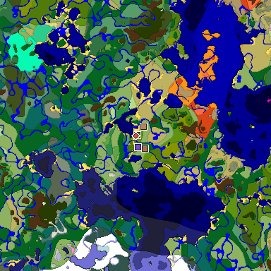 Predicted biome map of Java 1.21.4 seed 7526951403609664831 around estimated spawn