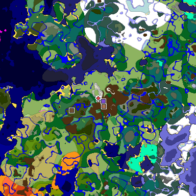 Predicted biome map of Java 1.21.4 seed 6722602414791134430 around estimated spawn