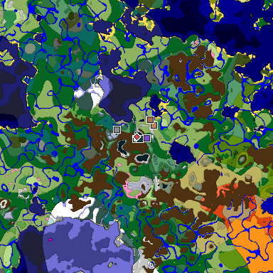 Predicted biome map of Java 1.21.4 seed -8542647924691959991 around estimated spawn