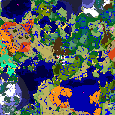 Predicted biome map of Java 1.21.4 seed -7020552844149931314 around estimated spawn
