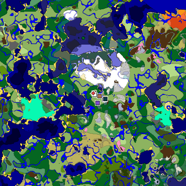 Predicted biome map of Java 1.21.4 seed 1667651868870841905 around estimated spawn