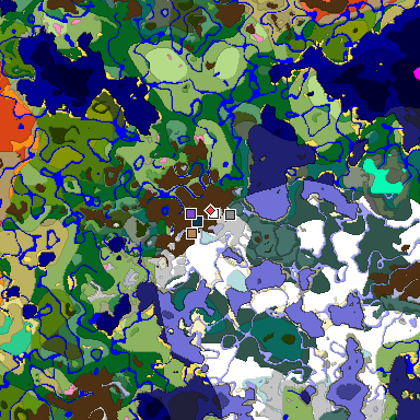 Predicted biome map of Java 1.21.4 seed -7470442336104587141 around estimated spawn