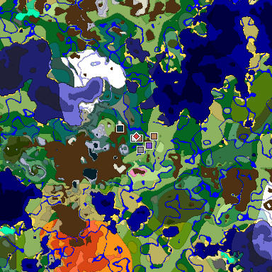 Predicted biome map of Java 1.21.4 seed 6033301864398813293 around estimated spawn