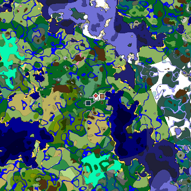 Predicted biome map of Java 1.21.4 seed -8605711019919204343 around estimated spawn