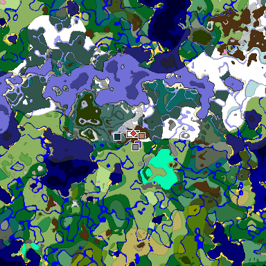 Predicted biome map of Java 1.21.4 seed -1399750530117303576 around estimated spawn