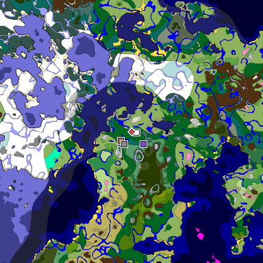 Predicted biome map of Java 1.21.4 seed -6351039215844711173 around estimated spawn