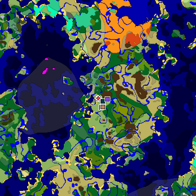 Predicted biome map of Java 1.21.4 seed 7466540671589713137 around estimated spawn