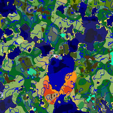 Predicted biome map of Java 1.21.4 seed 4625194472238517627 around estimated spawn