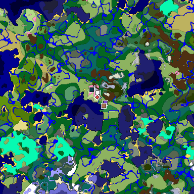 Predicted biome map of Java 1.21.4 seed 5208025408875876844 around estimated spawn