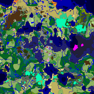 Predicted biome map of Java 1.21.4 seed 287816330261981652 around estimated spawn