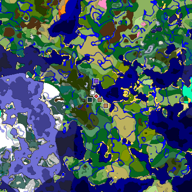 Predicted biome map of Java 1.21.4 seed 2953694347482642694 around estimated spawn