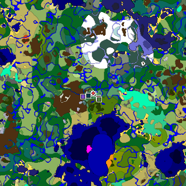 Predicted biome map of Java 1.21.4 seed 4140376471050248949 around estimated spawn
