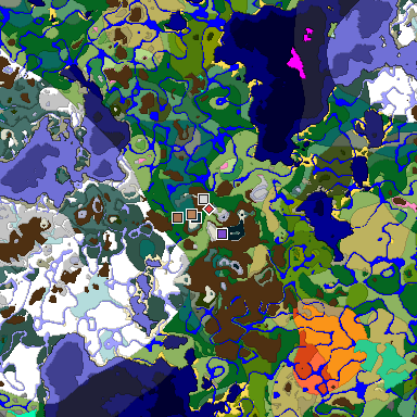 Predicted biome map of Java 1.21.4 seed -6305475068504696399 around estimated spawn