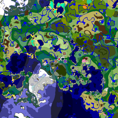Predicted biome map of Java 1.21.4 seed -53049518056897331 around estimated spawn