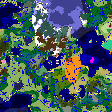 Predicted biome map of Java 1.21.4 seed 4977487299048295180 around estimated spawn
