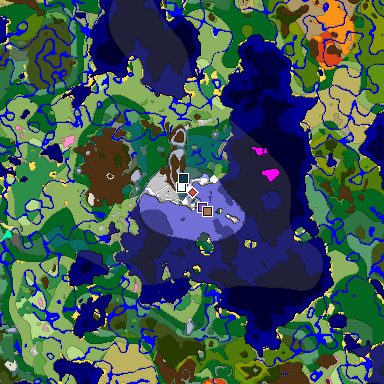 Predicted biome map of Java 1.21.4 seed 3820523200188001817 around estimated spawn