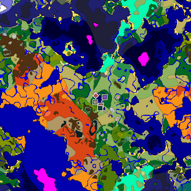 Predicted biome map of Java 1.21.4 seed -5656856522174938468 around estimated spawn
