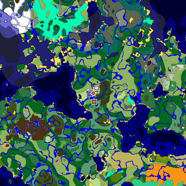 Predicted biome map of Java 1.21.4 seed 8870467763256658029 around estimated spawn