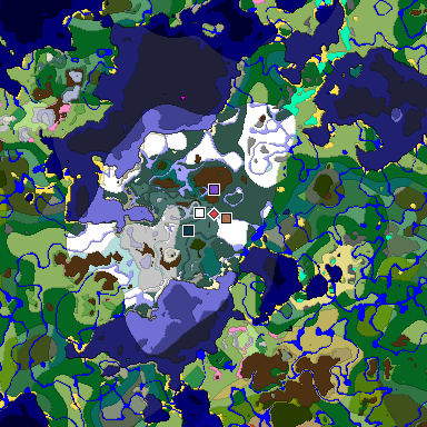 Predicted biome map of Java 1.21.4 seed -7596964564080369839 around estimated spawn