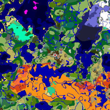 Predicted biome map of Java 1.21.4 seed 1510885584047552596 around estimated spawn