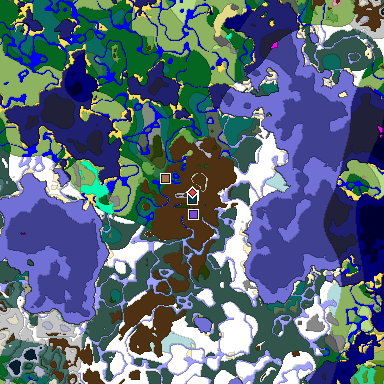 Predicted biome map of Java 1.21.4 seed 9030571077507036463 around estimated spawn