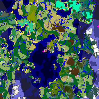 Predicted biome map of Java 1.21.4 seed -5770266776395391628 around estimated spawn