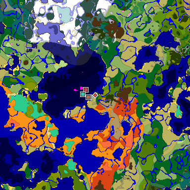 Predicted biome map of Java 1.21.4 seed 2382414801709695686 around estimated spawn