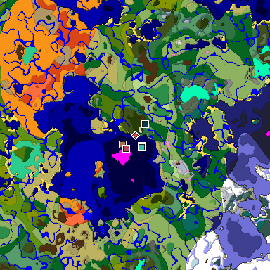 Predicted biome map of Java 1.21.4 seed -967465653097608157 around estimated spawn