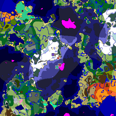 Predicted biome map of Java 1.21.4 seed 5799733446779453232 around estimated spawn