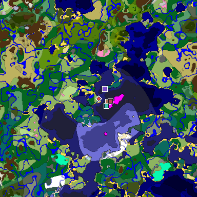 Predicted biome map of Java 1.21.4 seed -1416886071556427981 around estimated spawn
