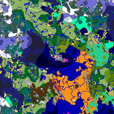 Predicted biome map of Java 1.21.4 seed 2769132070267174127 around estimated spawn