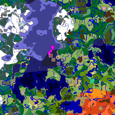 Predicted biome map of Java 1.21.4 seed -8698192182012881821 around estimated spawn