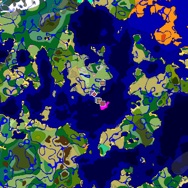 Predicted biome map of Java 1.21.4 seed -6747419271481295015 around estimated spawn